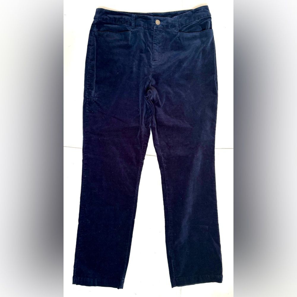 Ladies Christopher & Banks Navy Velvet Straight Leg High Waist Pants Size 12